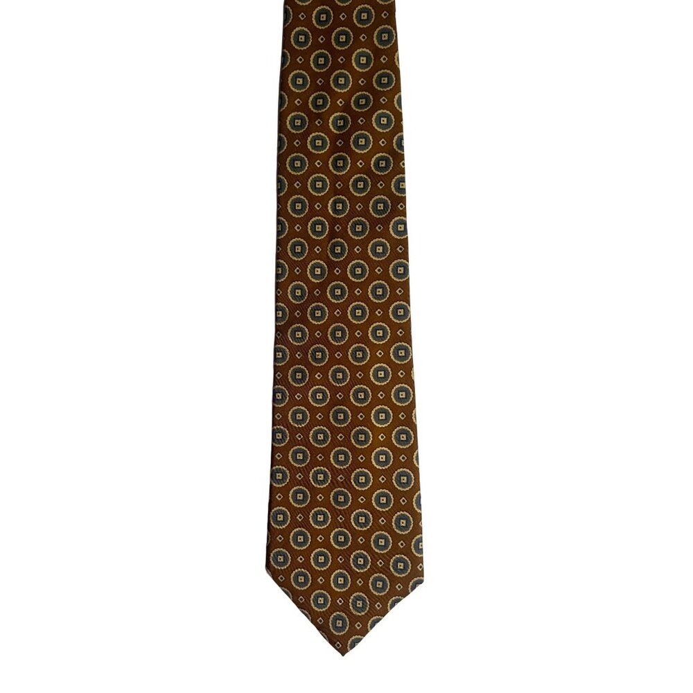 Chaps Ralph Lauren Men's Silk Tie Brown & Blue Geometric Pattern - Picture 6 of 9